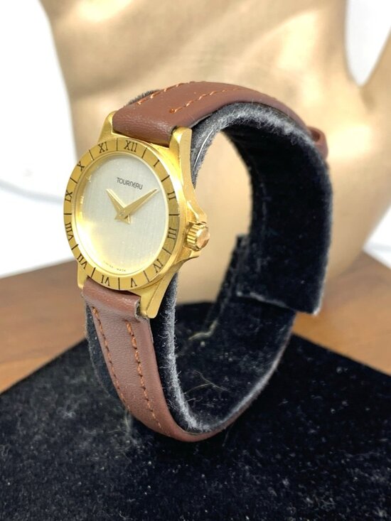 Tourneau Women\'s Watch Swiss Quartz Silver Dial Gold Brown Leather Strap 20mm main image 9